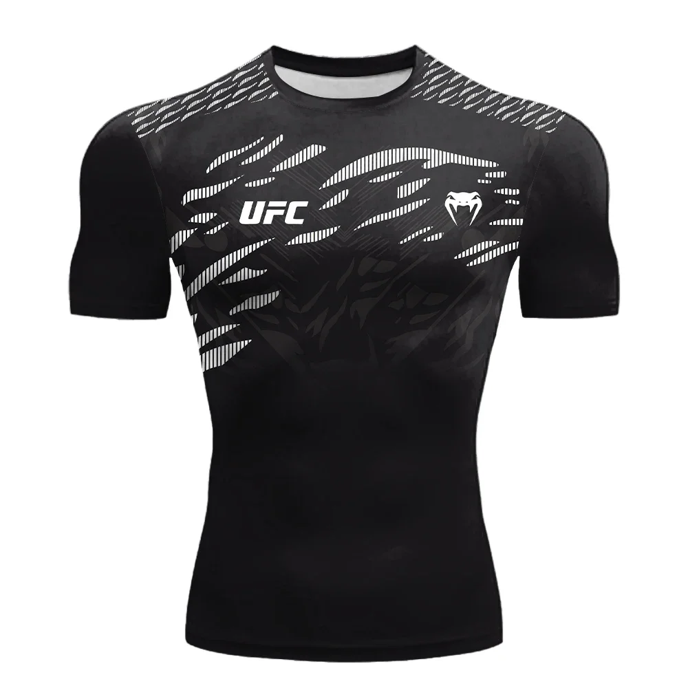 2025 صيف جديد حار بيع الرجال UFC الملاكمة القتال المنافسة عادية تنفس موضة التجفيف السريع تيشيرت بأكمام قصيرة