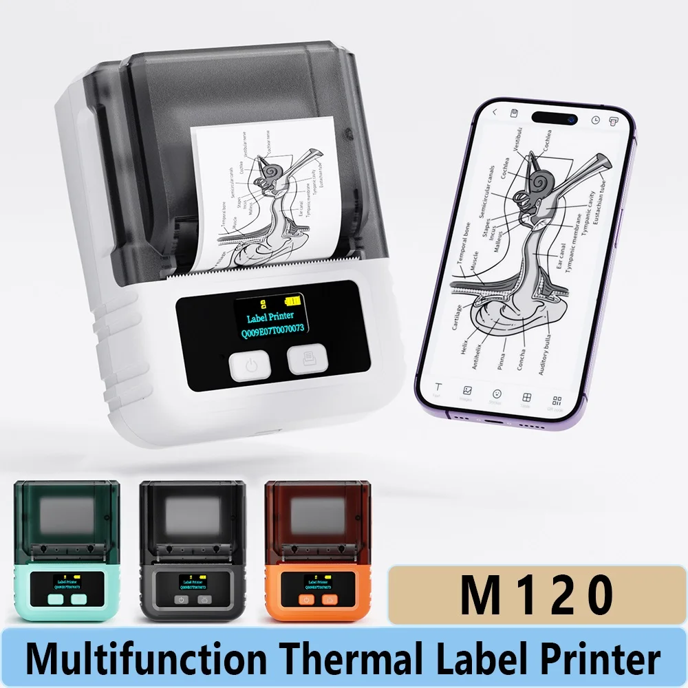 M120 라벨 메이커 - 바코드 라벨 프린터 블루투스 라벨 메이커 소규모 비즈니스용 휴대용 감열 프린터 (스티커 3롤 포함)