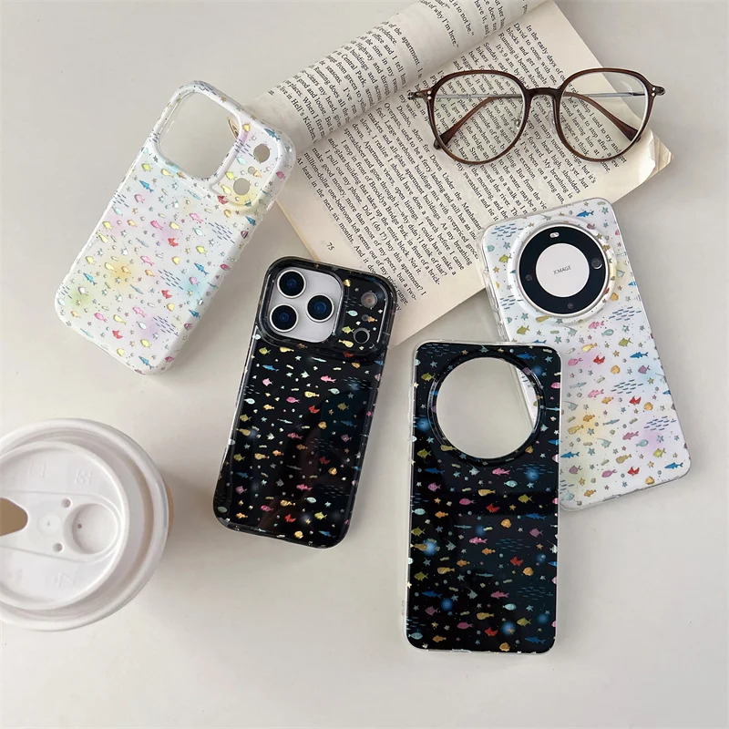 حافظة هاتف على شكل سمكة ذهبية صغيرة ملونة لطيفة لهاتف آيفون 17 برو 14 15 16 برو ماكس حافظة كرتونية مضادة للصدمات للفتيات #1