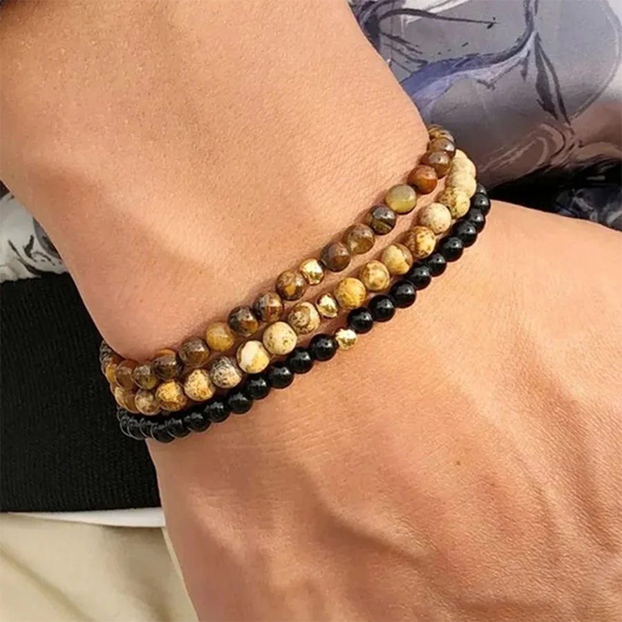 Noter 3 Teile/satz Herren Armband Natürliche 4mm Stein Heilung Armband Gothic Schädel Armband Handgemachte Freizeit Vielseitige Zubehör Joias