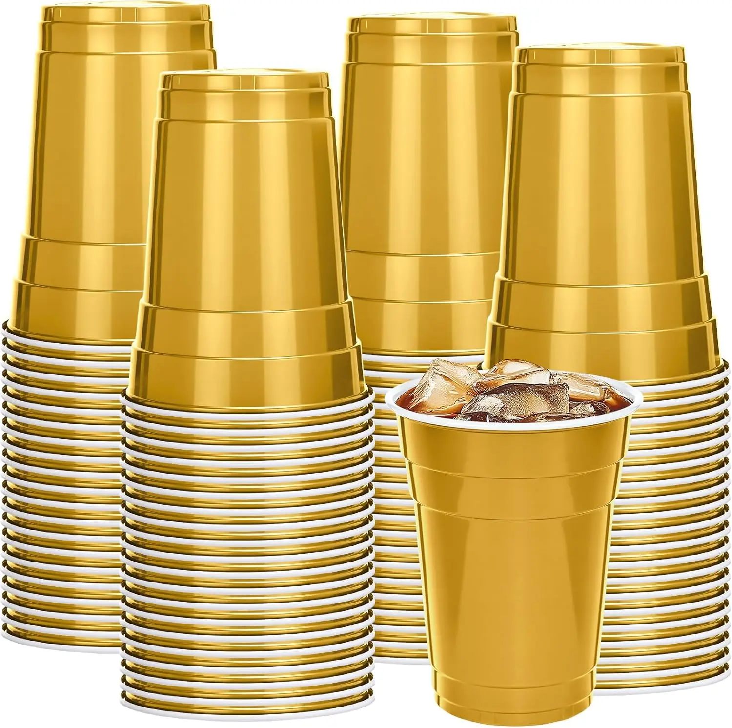

Gold 200 Pack 16 oz Plastic Cups Bulk, Disposable Party Plastic Cup for St Patricks Mardi Gras Wedding Stackable Beverag
