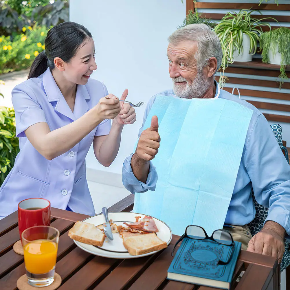 

60Pcs Waterproof Disposable Adult Bibs Clothing Protectors for Elderly Oil-Proof One Time Use Convenient Eating Bibs for Seniors