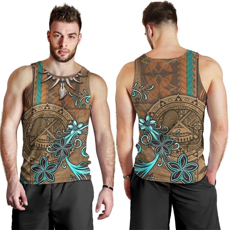 Fashion Cool 3D Polynesian Samoa Flag Printing Tank Top Men Samoa National Emblem Graphic Tank Tops Gym Clothing Men Clothes Top