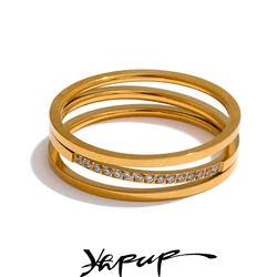 Yhpup 6789# Exquisite Stainless Steel Cubic Zirconia Ring Gold Silver Color Tarnish Resistant Metal Trendy Daily Jewelry