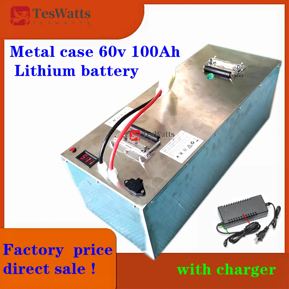 Metal case 60v 100Ah Lithium battery li-ion High power 5000w for RV boat motor solar wind energy UPS + 10A charger Not lead acid