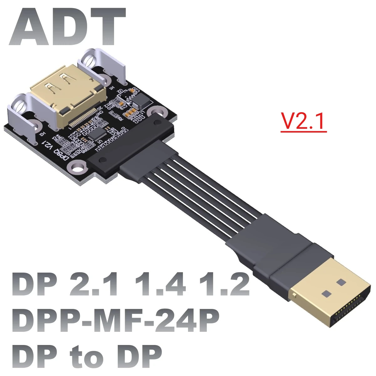 ADT-Link Shielded DisplayPort DP2.1/1.4/1.2 Flat Cable 165Hz DisplayPort Adapter GPU Video PC Laptop TV Displayport Ribbon Cable