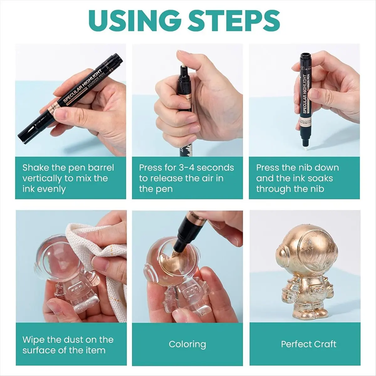 belong Mirror Chrome Metallic Markers Pen, 4 Colors Metallic Paint Pen, Reflective Gloss, 2-3mm Larger Application Area