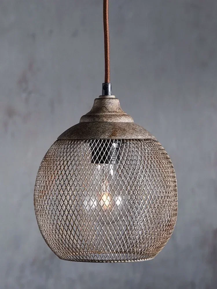 American retro industrial wind single head wrought iron mesh chandelier creative dining room