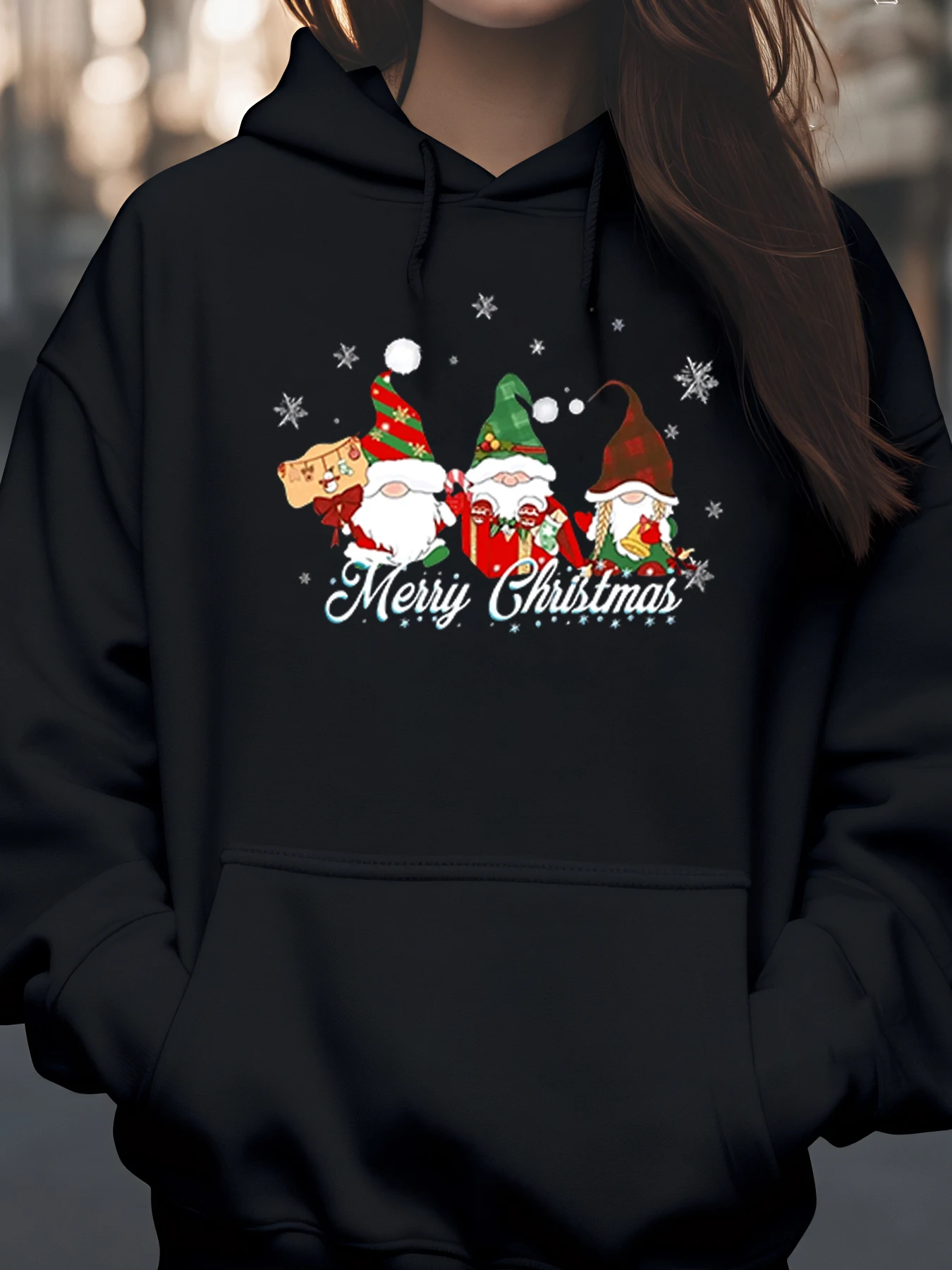 

Рождественские гномы с рождественским принтом, толстовка с капюшоном, праздничная одежда для женщин и мужчин