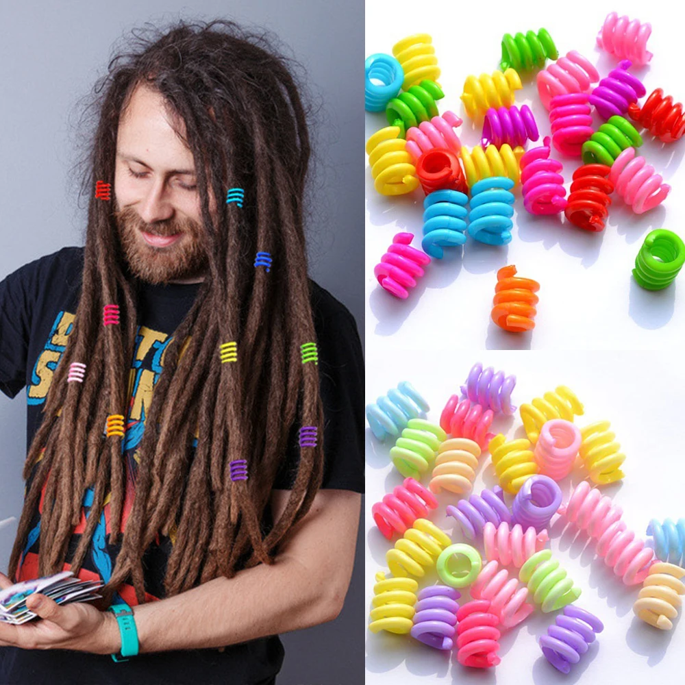 50 sztuk/worek kolorowe koraliki na warkocze z włosów Stretch spiralne gumki do włosów mankiety dredy akcesoria dla kobiet warkocze Locs dekoracje