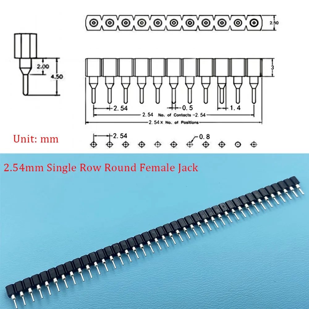 Enchufe hembra de una sola fila con agujero redondo, Conector de espaciado de Base, cabezal de Pin hembra, 1/5/10/50 piezas, 2,54mm, 1x40P, 1x40