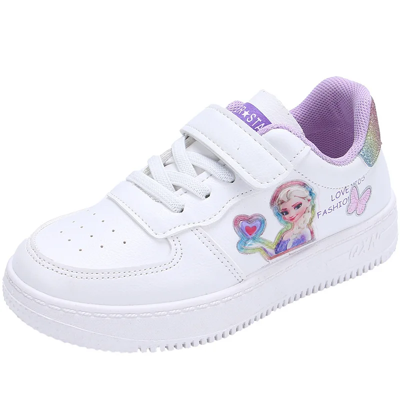 Disney Princess Elsa Children\'s Casual Shoes Spring Autumn Fashion Cartoon Girls\' Casual Shoes Breathable White Shoes Size 25-36