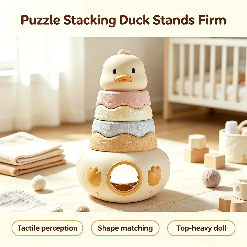 Cute Stacking Tumbler Duck Toy Toddler Stack Nest Shape Matching Game Enlightenment Educational Toy Ideal Birthday Holiday Gift