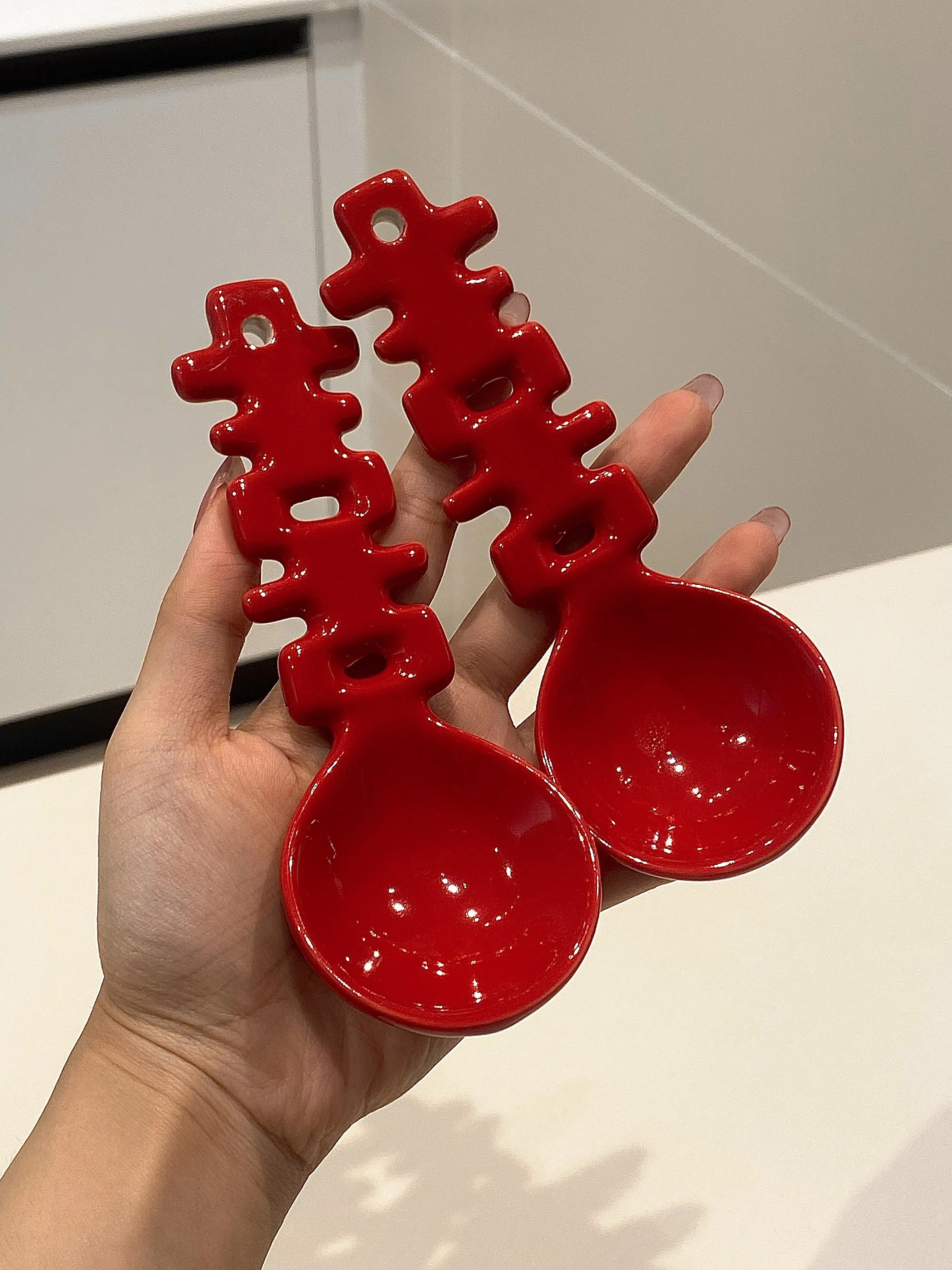 Soup Spoon Creative Household Tableware High Appearance Level Ceramic Red Wedding Dessert Spoon Kitchen High-grade Soup Spoon