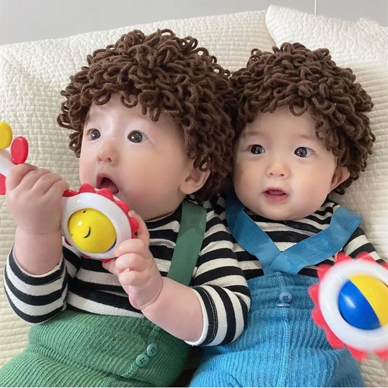 

Funny Cosplay Kids Boy Girl Knit Beanie Hat Old Lady Woman Wild Curly Hair Wig Cap Children Baby Hats and Caps Photography Props