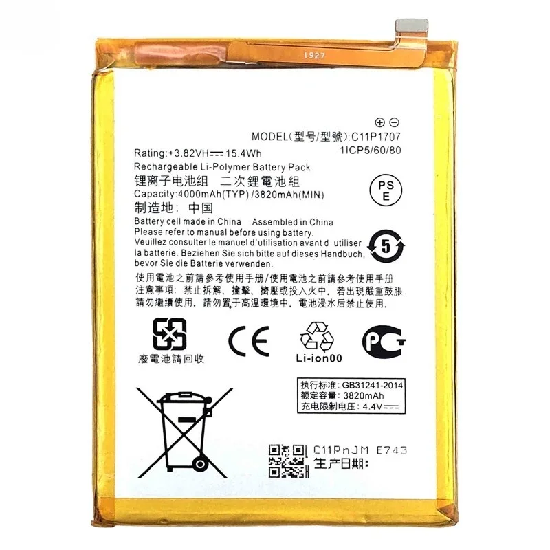 C11P1707 Battery 3.825V 4000mAh for ASUS ZF Max M1 ZB555KL X00PD Mobile Phone High Quality Replacement Battery
