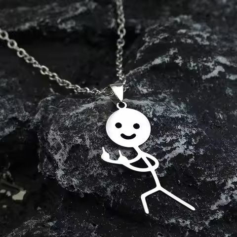Fashion Selling Fun Graffiti Silver Color Necklace Classic Character Vertical Middle Finger Funny Pendant Jewelry Gift