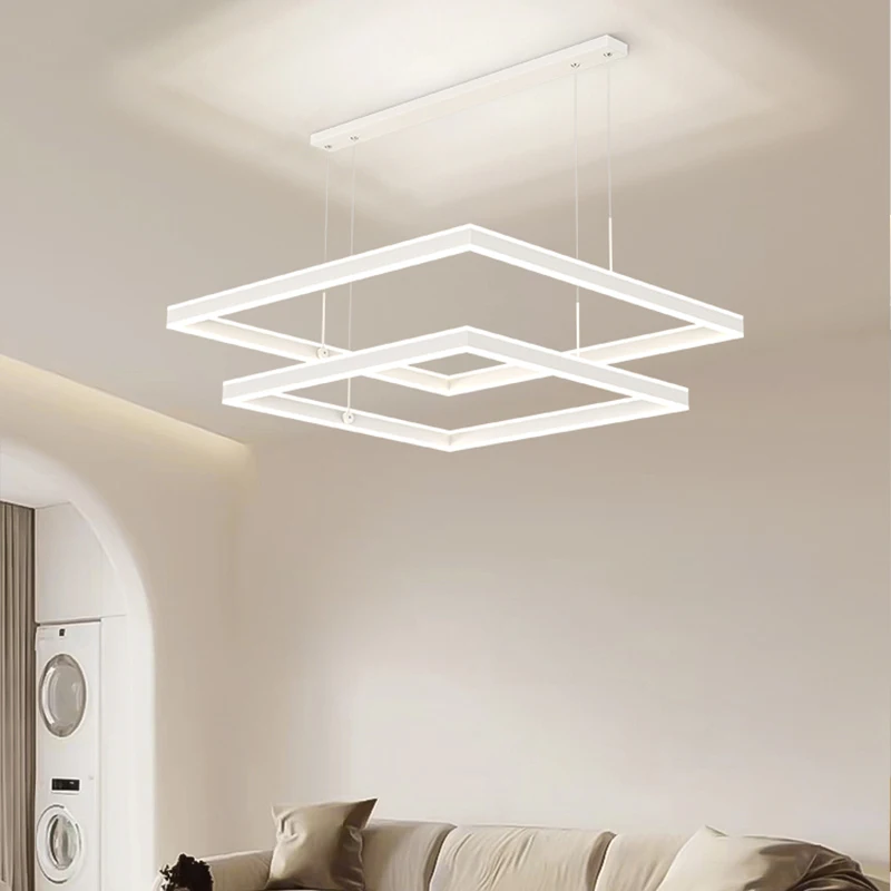 Modern Simple Living Room Pendant Light Cream Style Square White Chandelier Nordic Bedroom Minimalist
