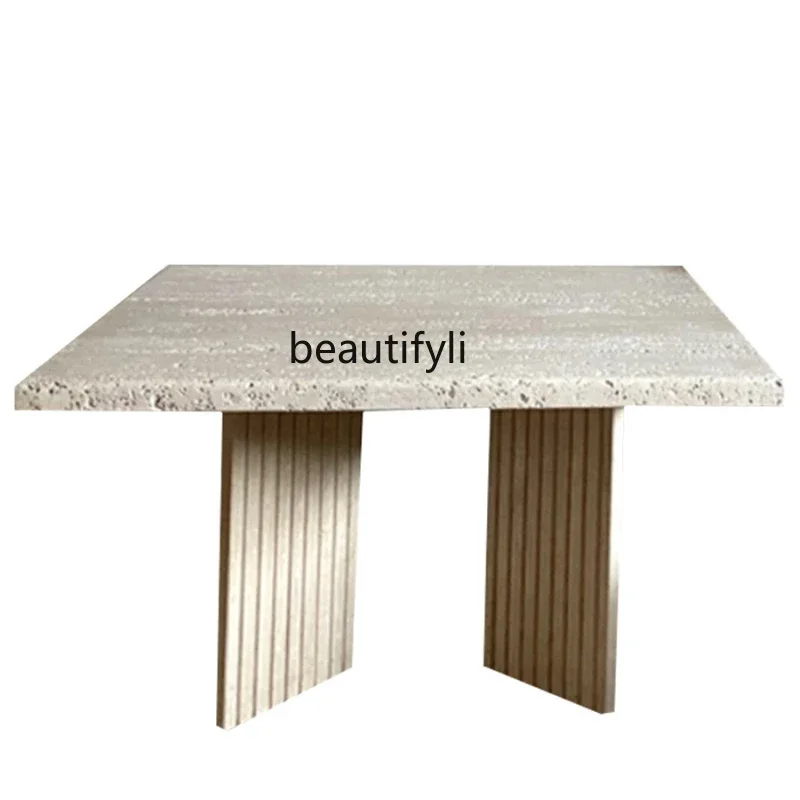 

Nordic wabi sand wind travertine coffee table square natural marble creative personality small apartment living room sofa