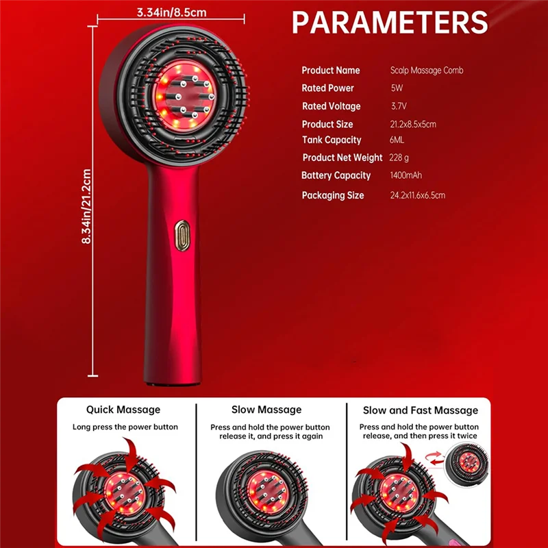 N18R الكهربائية زيت الشعر قضيب تدليك فروة الرأس فرشاة 3 طرق مخصصة للاسترخاء وموزع زيت مقاوم للماء IPX7
