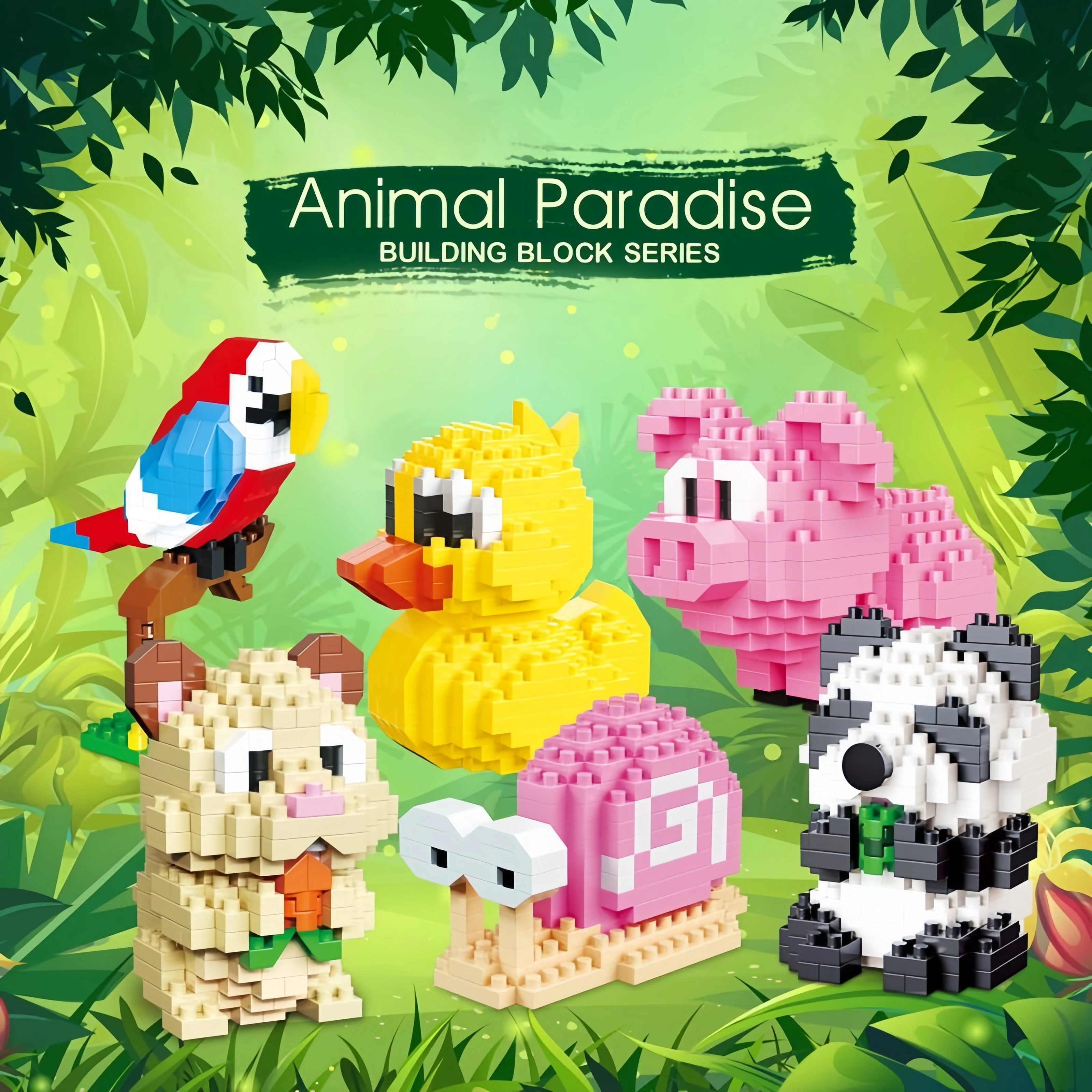 Juego de bloques de construcción de micropartículas, modelos de bloques de construcción de la serie de animales, adecuados para coleccionar y regalar.