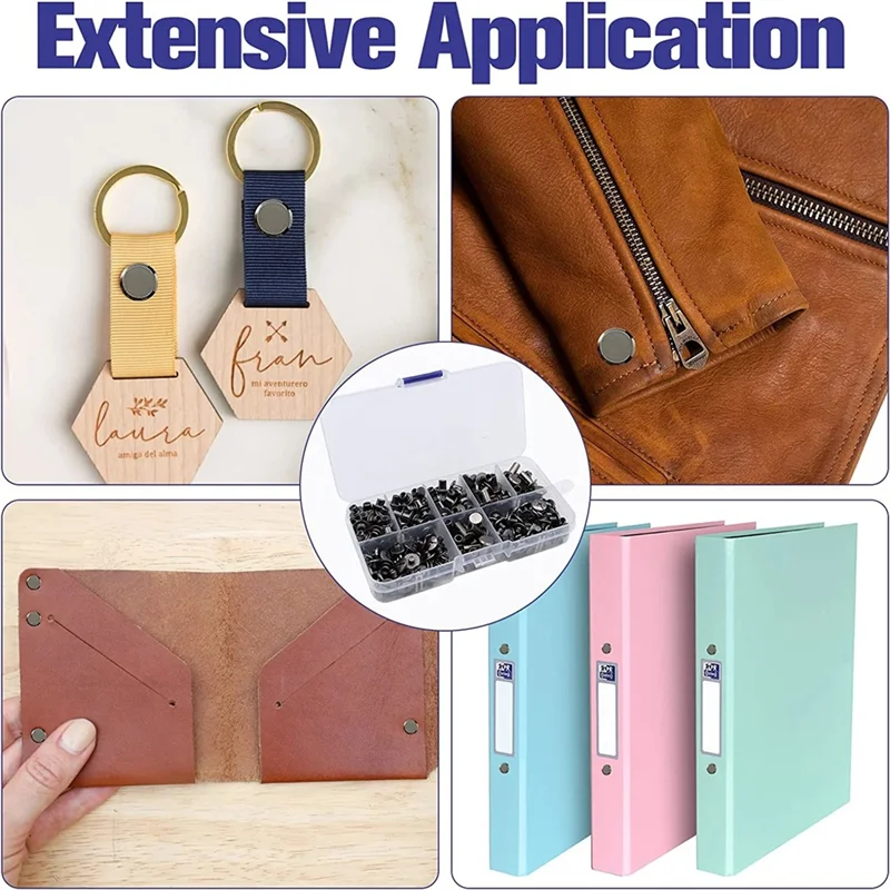 Ultra 150Sets Chicago Screws Assorted Kit 6 Sizes Round Flat Head Leather Rivets For Decorate Black