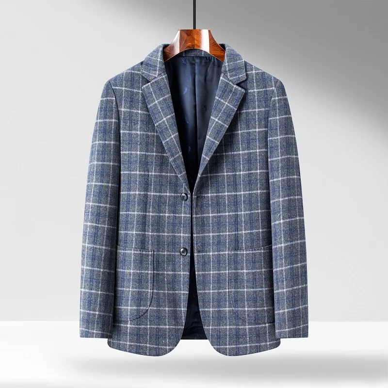 

High Quality 2025 Autumn Casual Men's Plaid Wool Suits Jackets Business Wear 2-Button Checkered Top Coats Western-Style Clothes