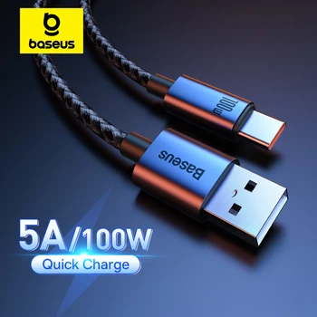 Cavo Baseus USB tipo C per Xiaomi POCO Samsung Huawei Caricatore di ricarica rapida da 100 W Cavo dati USB C Cavo TypeC per Realme OPPO