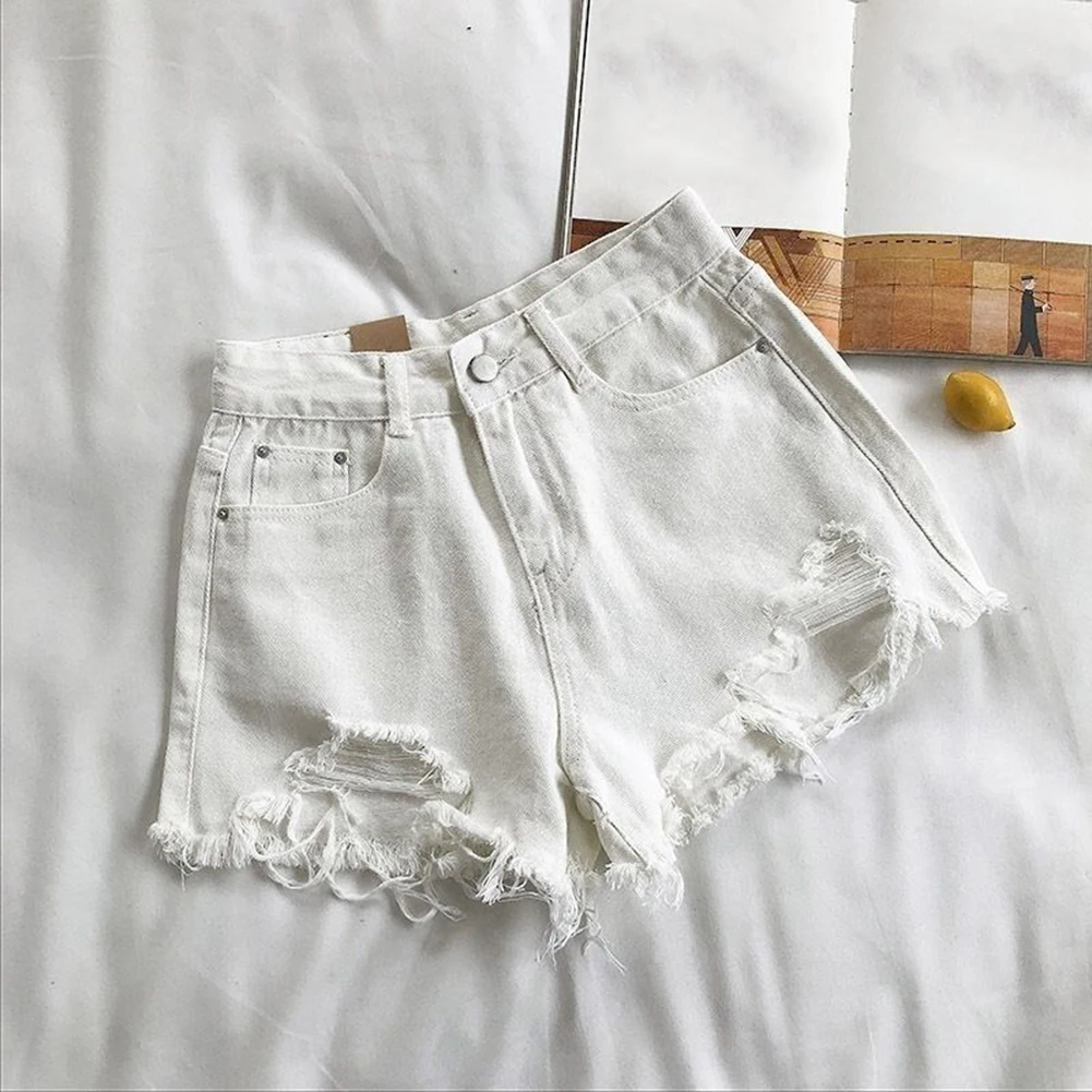 Short déchiré taille haute pour femme avec poches, pantalon d'été chaud, pompon, Y2K