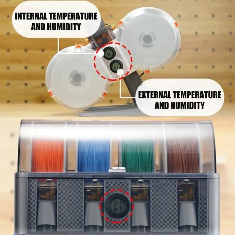 Space Efficient Dry Box Hygrometer for Multiple 3D Filaments Storage Including Hygrometer Functionality