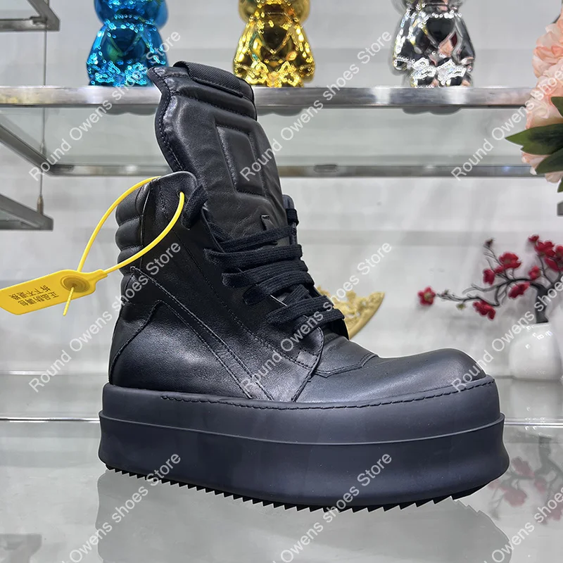 Ro High Top Casual Shoes Men Jumbo Lace Genuine Leather Black Geobasket Thick Sole Heightening Luxury Sneakers Women Ankle boots