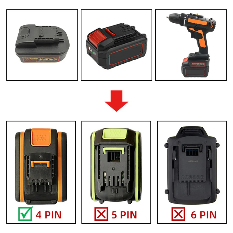Battery Adapter for Devon 20V Li-ion Battery Convert To for Worx Orange 4Pin WA3530 WA3553 Electric Power Tools Use