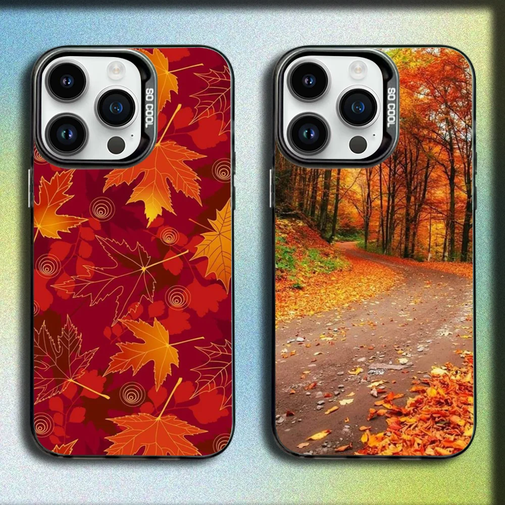 

Autumn leaves fall Phone Case For iPhone 16,15,14,13,12,11,Mini,Pro,SE,MAX Gray Matte Silicone Black Cover