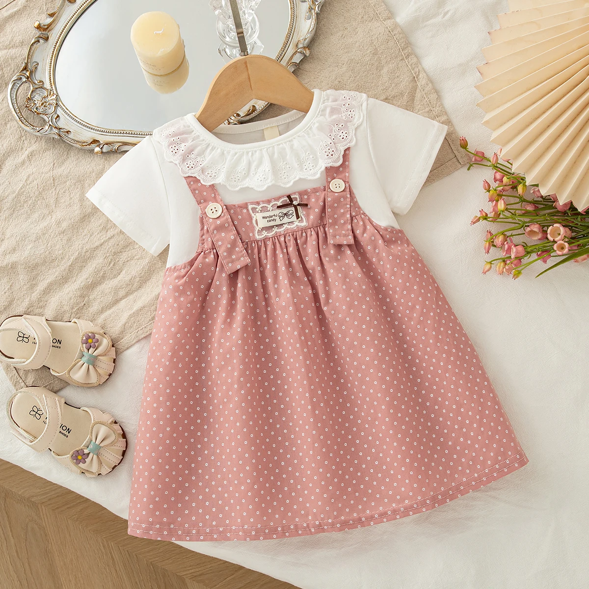 Baby Girl Dress Summer Cotton Polka Dot Lace Short Sleeved Girls Dresses Cartoon Cute Casual Girl Clothing ﻿