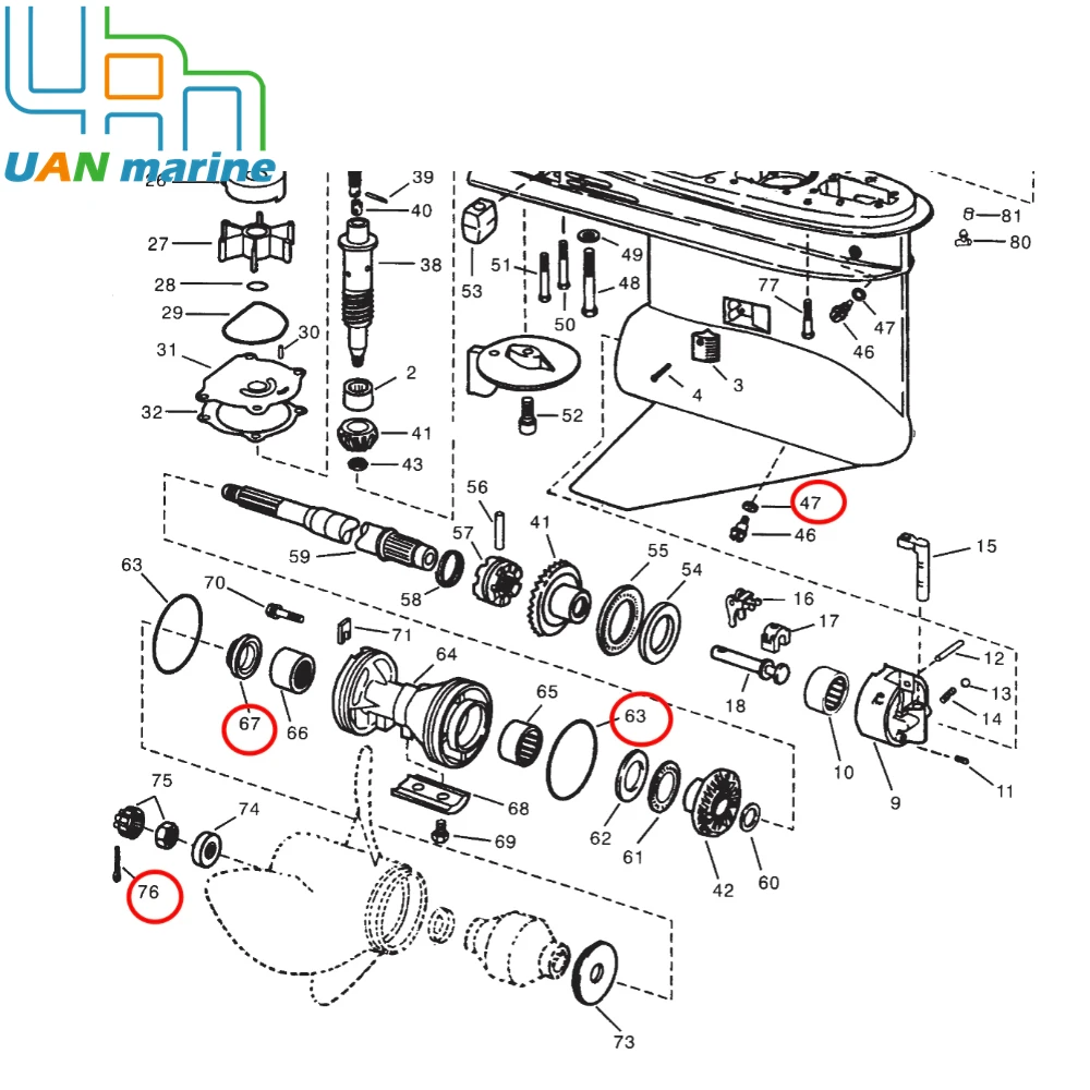 0341281 0769270 Lower Unit Seal Kit with Prop Shaft 1-1/4”Oil Seal O-Ring Gasket for Johnson Evinrude Outboard Engine 0305123