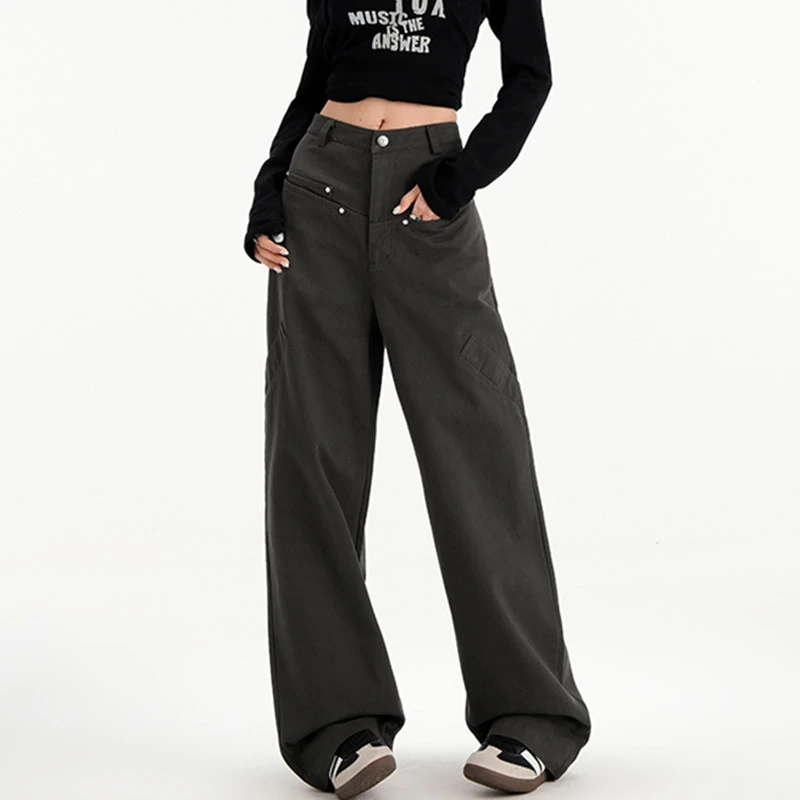FINEWORDS ريترو جينز كوري غير رسمي للنساء ملابس الشارع جينز عالي الخصر مغسول Easymatch كامل طول واسع الساق من قماش الدنيم السراويل الفضفاضة #4