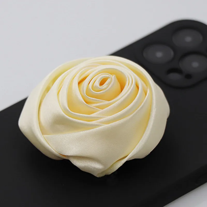 Fabric Rose Flower Holder Phone Case For iPhone17 Air 16 15 14 13 12 11Pro Xsmax 78Plus XR SE2/3 Full Cover Skinny Protection