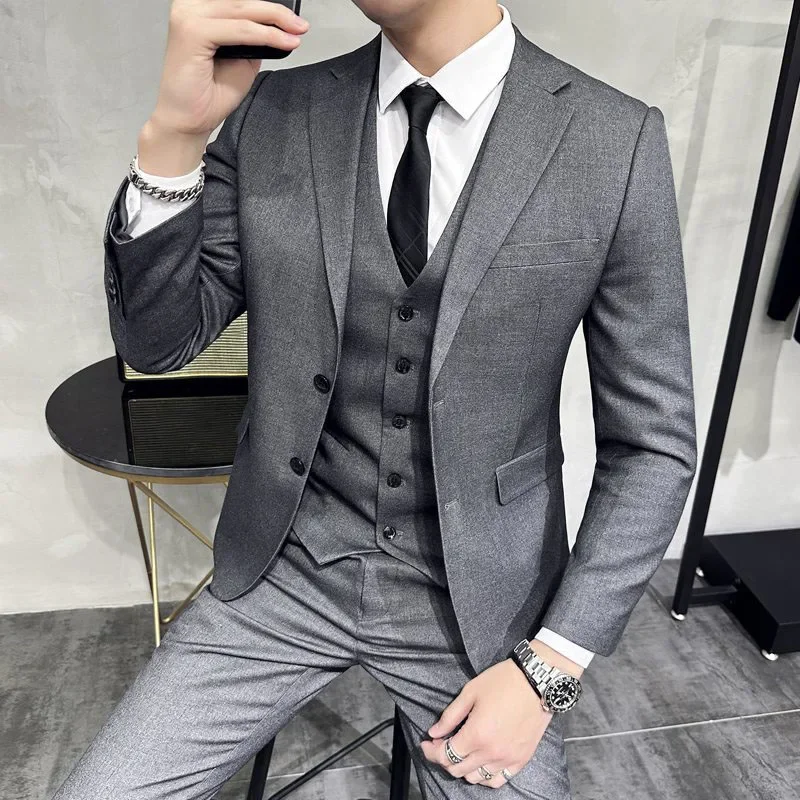 Suit set men\'s slim fit jacket groom\'s wedding dress business interview professional formal attire small suit men\'s