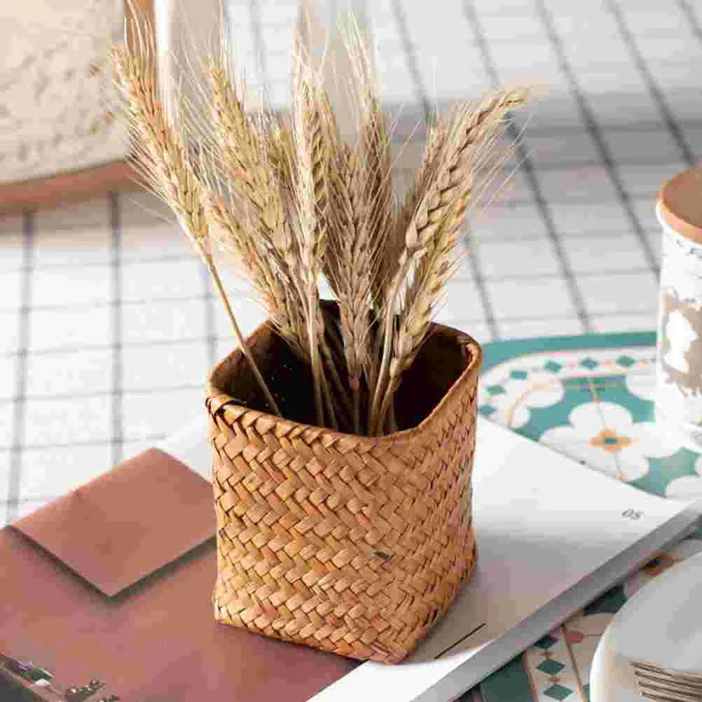 

Pen Storage Holder Rustic Toothbrush Holder Straw Weaving Small Utensil Holder pen holder straw woven pen holder