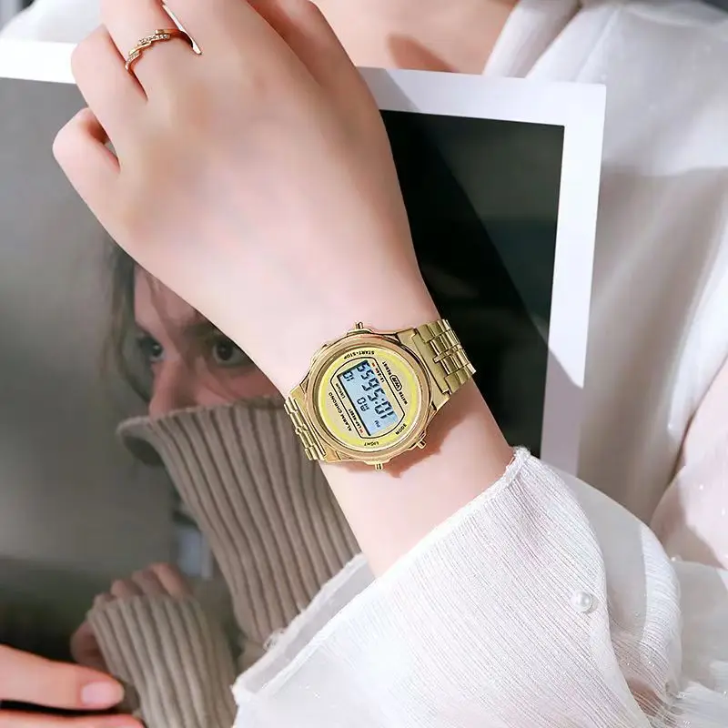 Women Casual LED Electronic Watch Retro Stainless Steel Men Women Unisex LED Digital Watch Multifunction Waterproof Wristwatch