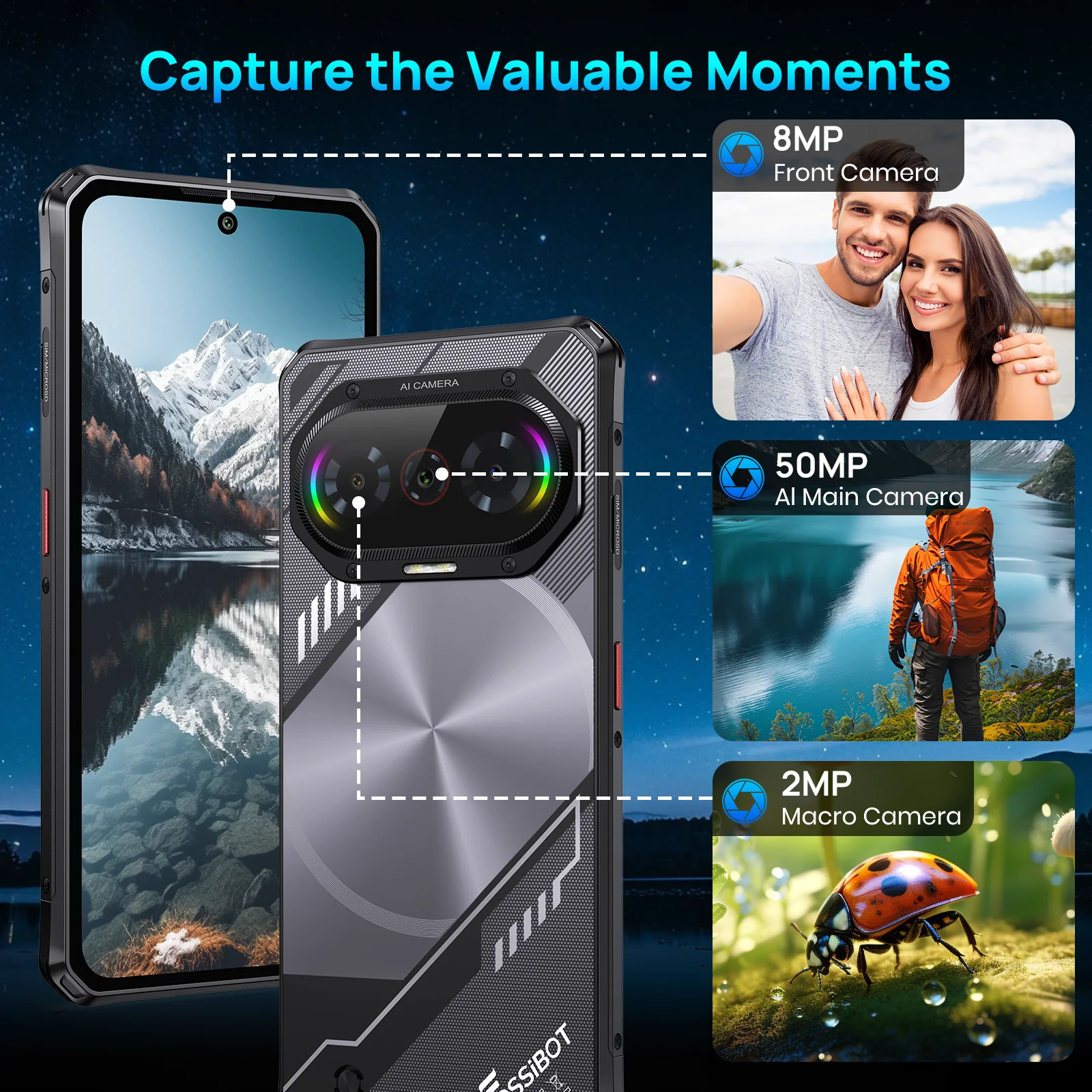 2025 New FOSSIBOT F114 Rugged Phone - Unisoc T615 4G, 16（4+12）GB+128GB, 50MP AI Cam, 5000mAh 18W, Android 15, IP68/IP69K