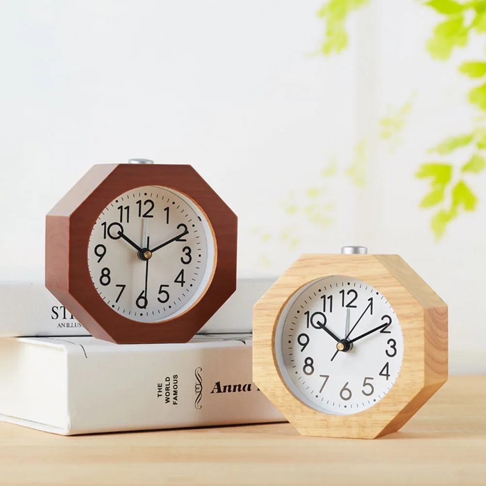 

Creative Wooden Alarm Clock Octagonal Beech Silent Design Night Light Function Time Recorder For Bedroom Office Gift