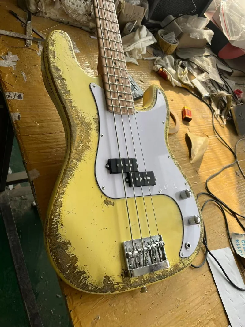 High quality 4-string electric bass, heavy handmade Heritage electric bass, Flame Maple Neck, customizable, free shipping