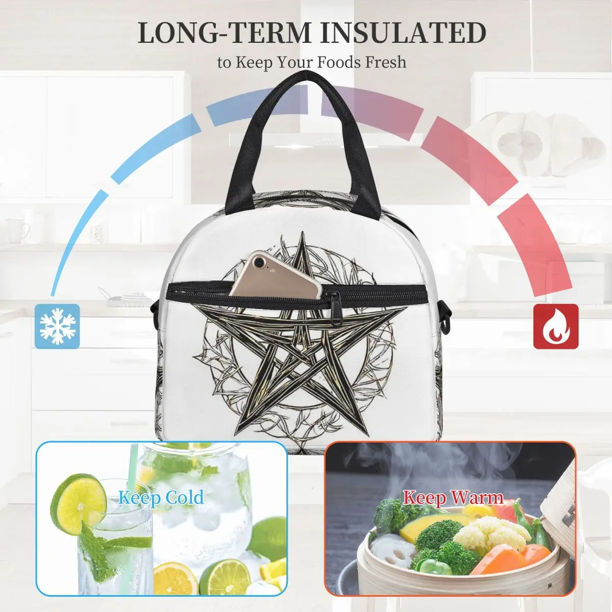 Occult Satanic Pentagram Lunch Bags Insulated Bento Box Lunch Tote Leakproof Picnic Bags Thermal Bag for Woman Girl Office