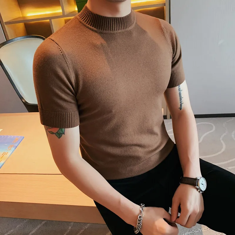 2022 Brand Pullovers Clothing Men\'s Summer Leisure Knitted T-shirt/Male Slim Fit Turtleneck Knit Sweaters/Man Tee Shirt Homme