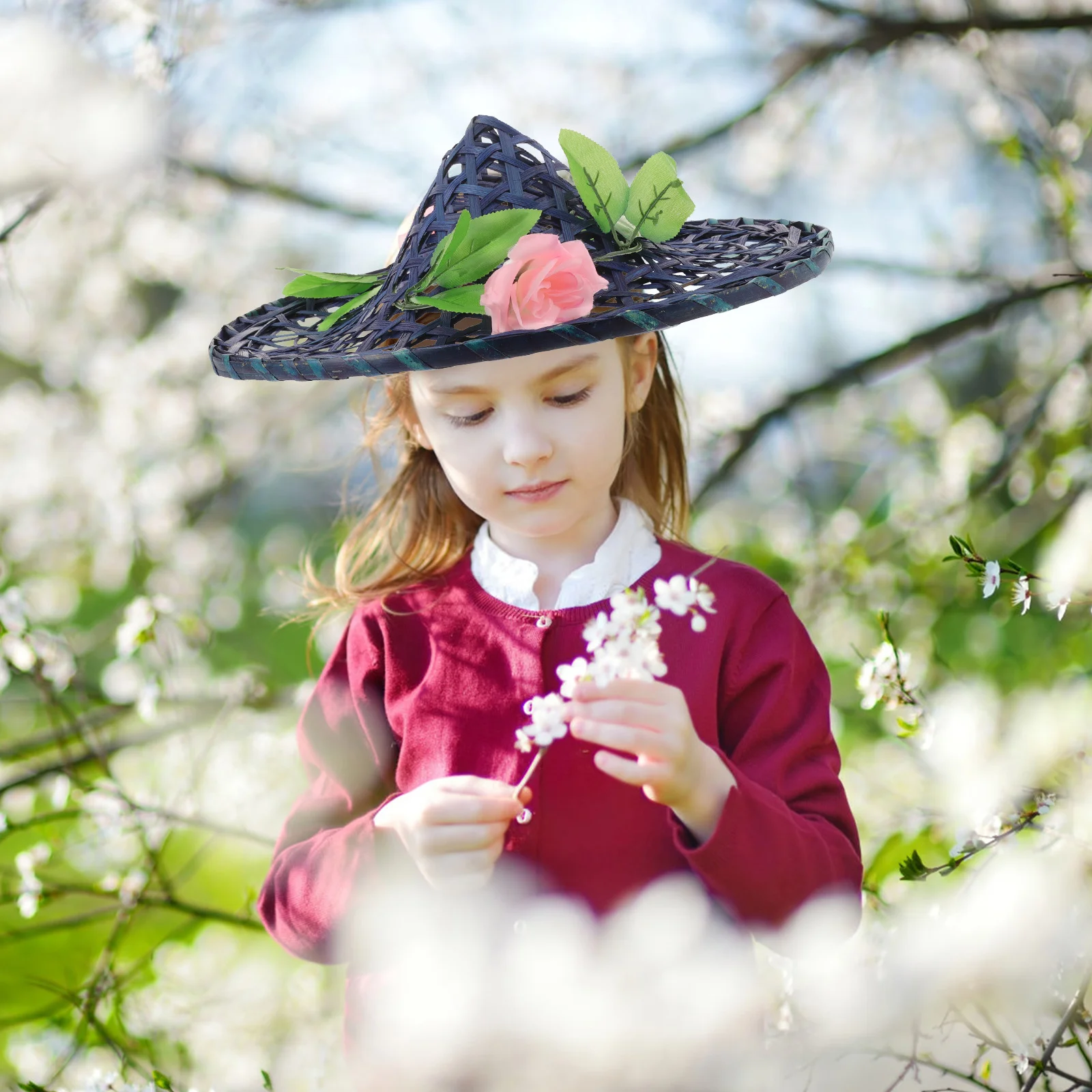 قبعة منسوجة من الخيزران على الطراز الصيني ريفي خفيف الوزن لأداء المسرح وحفلات تنكرية للرقص المريح