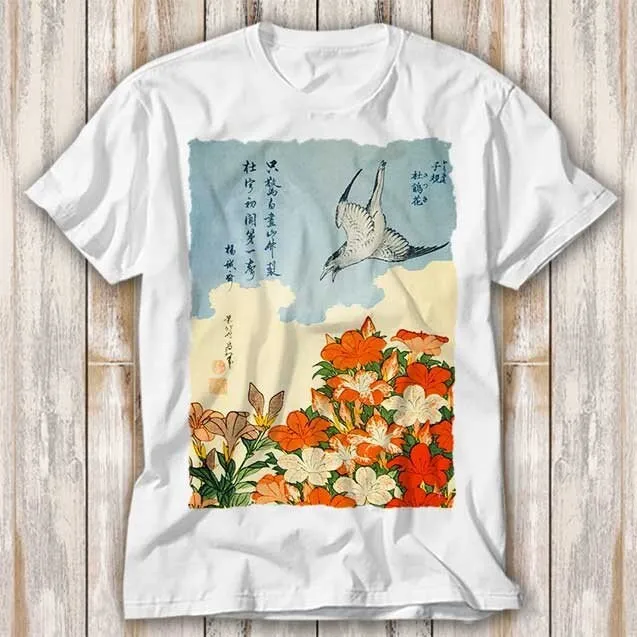 Katsushika Hokusai Cuckoo Azaleas Painting Japan Art T Shirt Best Seller Funny Movie Music Meme Top 4157