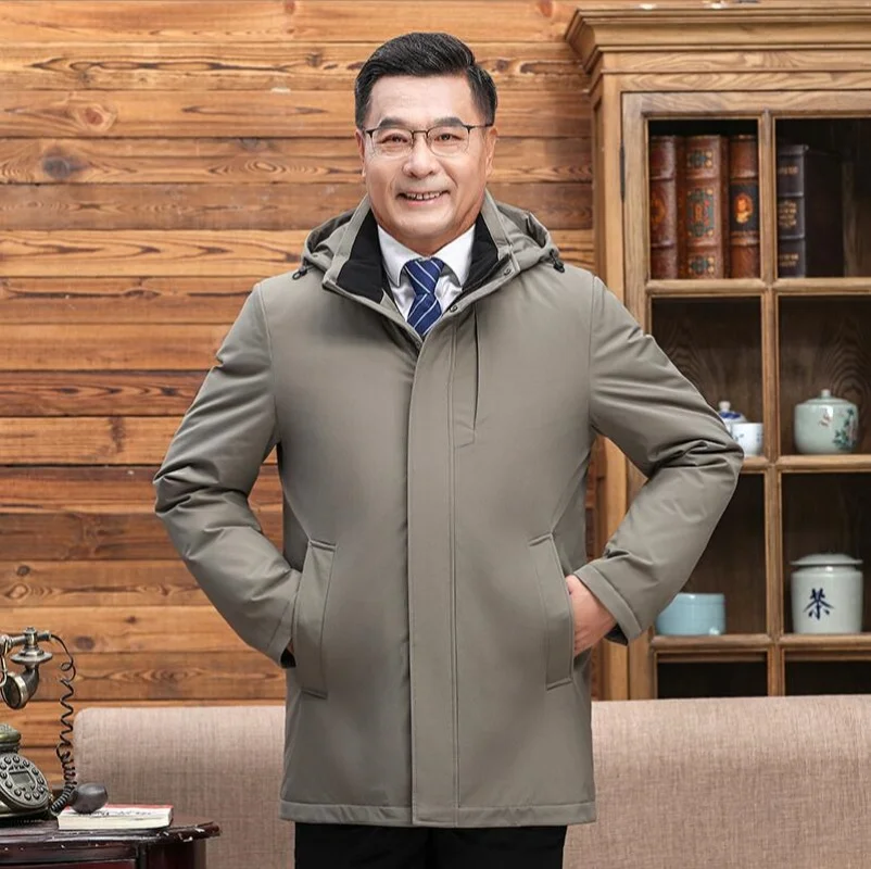 

Fashion Men Down Jacket Winter High Quality Brand Liner Detachable Men Winter White Duck Down Coat Hooded Thick Warm Parkas