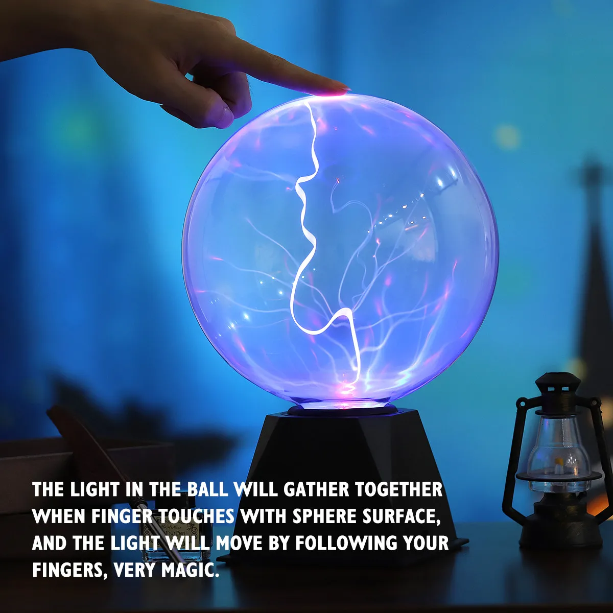 8 Inch Plasma Globe Lamp Educational Interactive Light Sphere Responds to Touch and Music Demonstrates Electricity Concepts Safe