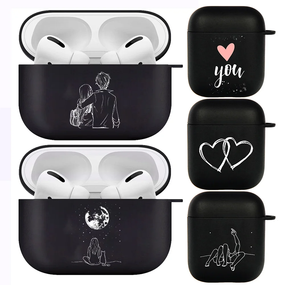 Fashion Heart Love Airpod Cases 3 for 2 1 Pro Gen Air Pods Pro Cover Black Earphone Box Starry Sky Coque